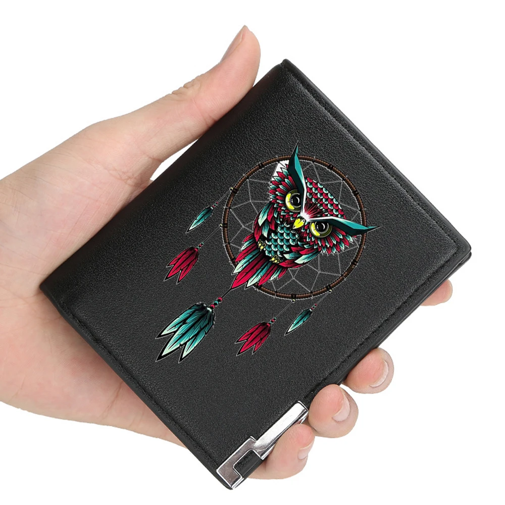 

New Arrivals Artistic Owl Dream Catcher classic Printing Pu Leather Wallet Men Women Billfold Credit Card Holders Short Purses