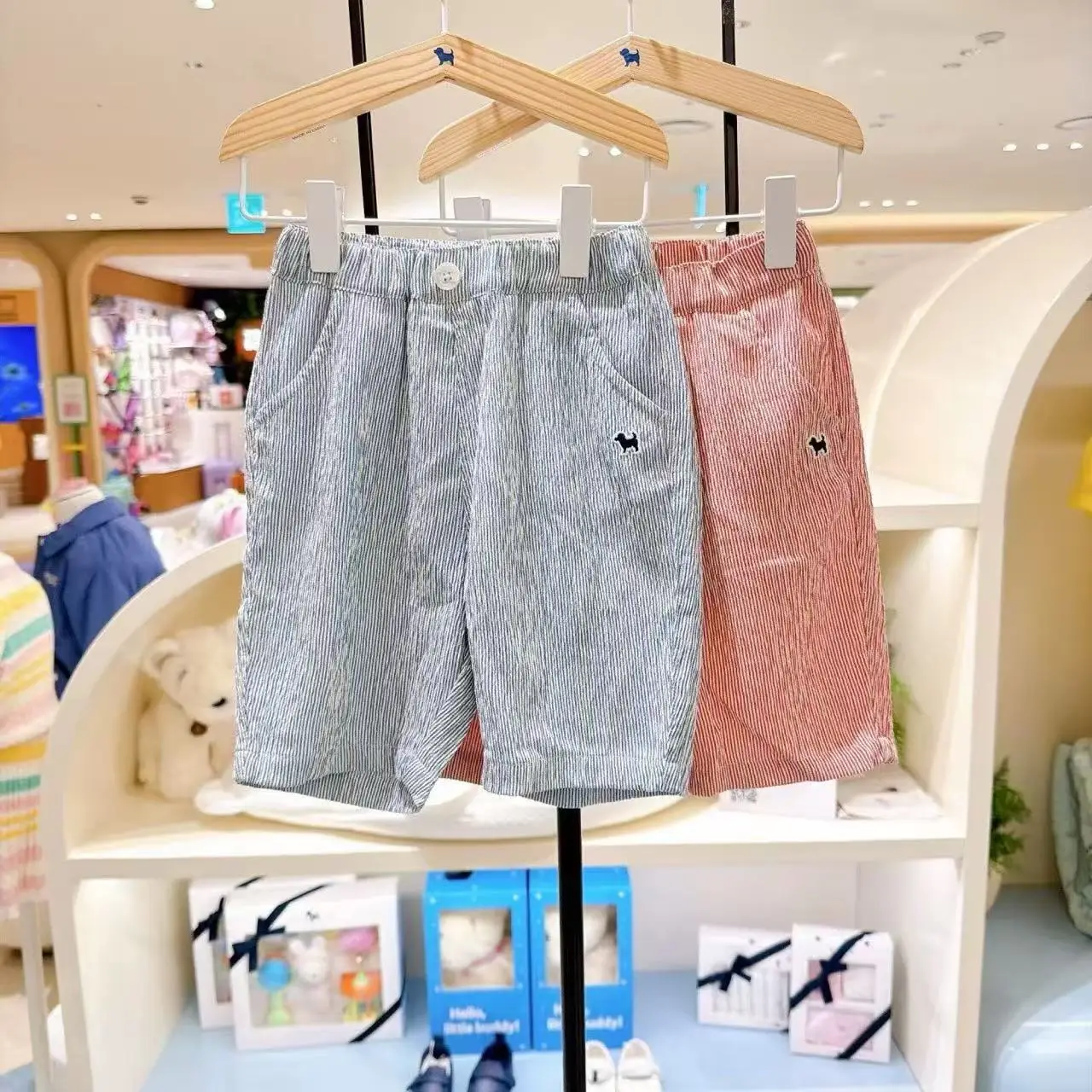 

Cute Boys' Stripe Short Pants Korean Style Casual Trousers Five-Point Summer Fashionable Kids' Clothing Straight Leg Pants
