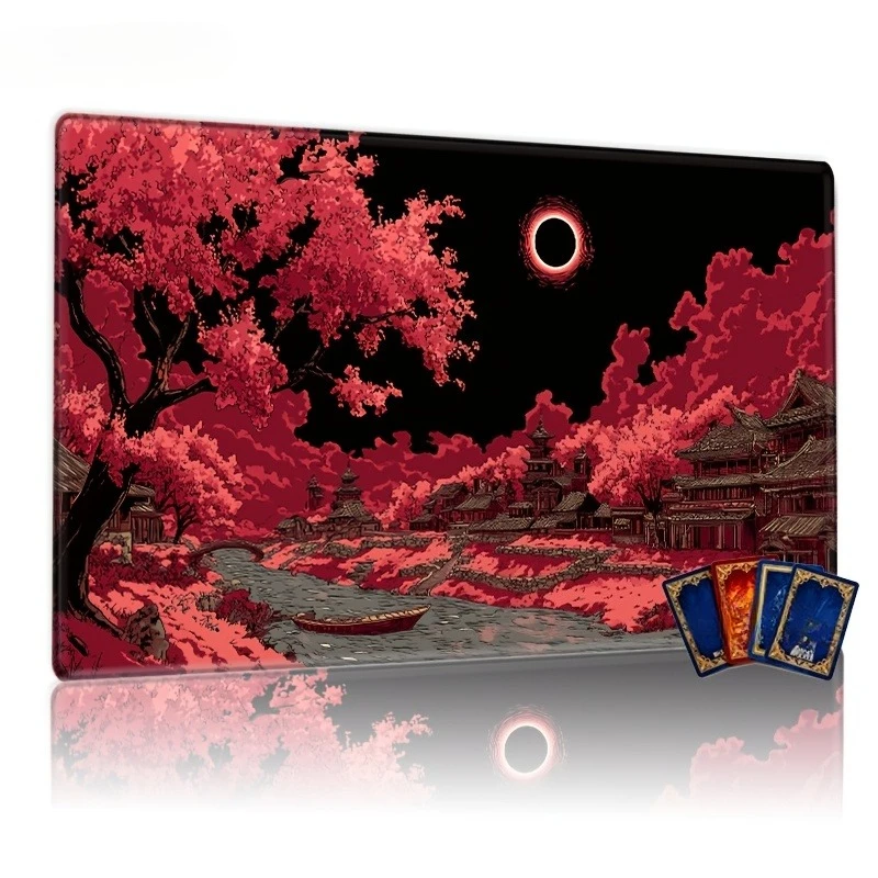 Blood Cherry Shrine & Dark Moon TCG Game Pad. Dark Eastern Game Pad, featuring red and black artistic design pc accessories
