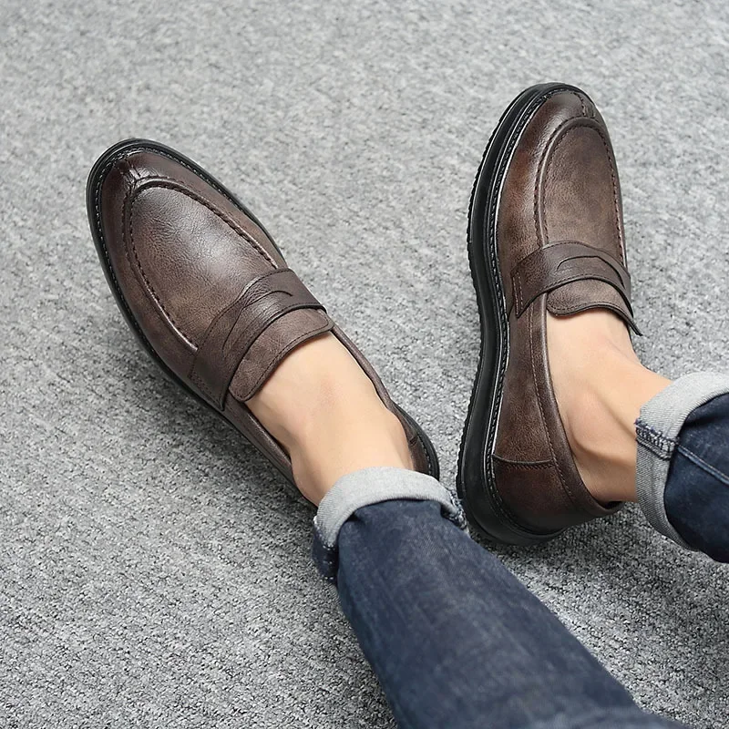 Round Toe Mens Dress Shoes Leather loafers Shoe Wedding Shoes Floral Print Men Flats Office party Formal Shoes zapatos de hombre