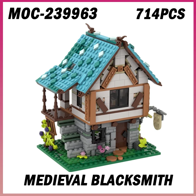 714PCS MOC-239963 Medieval Blacksmith House Street View Series Model Building Blocks Bricks Assembly Toy Adult Children Gift