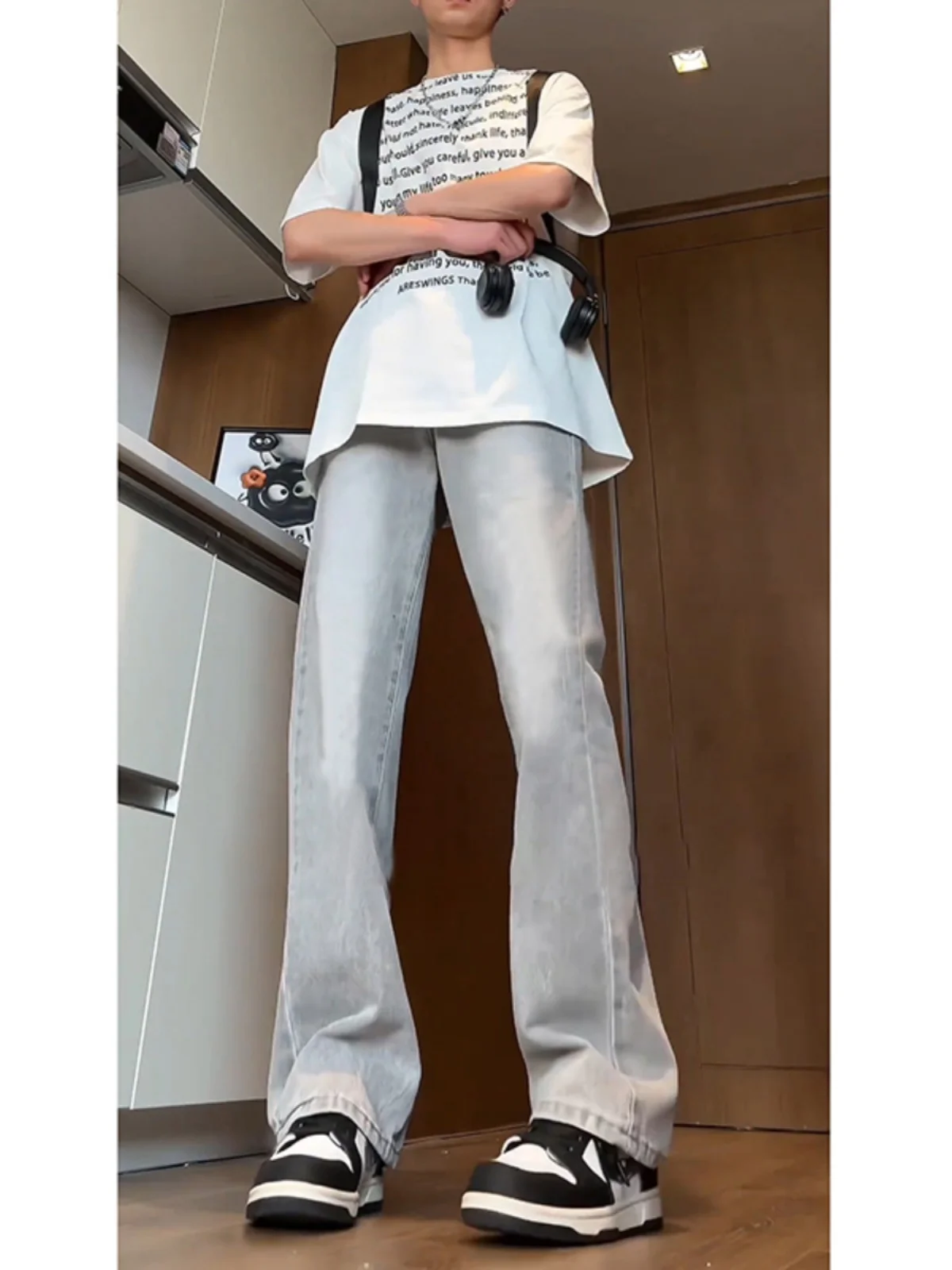 

Мужские джинсы Soft e ey Slim Fit в американском ретро-стиле, с высокой талией, эластичные, повседневные, прямого кроя, для подростков