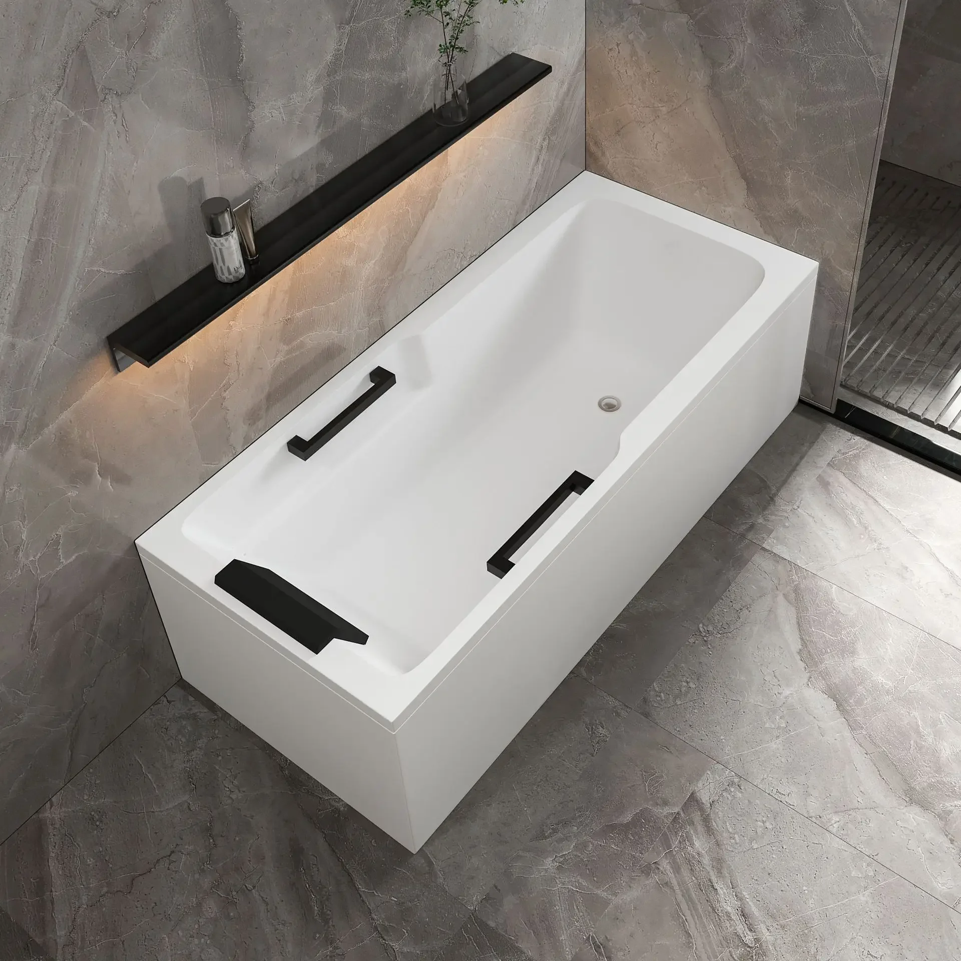 #Rectangular Modern Smart Thermostatic Bathtub, Jetted Massage, Waterfall, LED Lights, Multifunctional for Home and Hotel Use