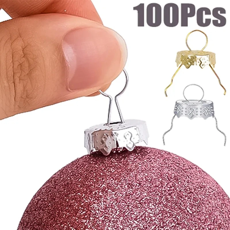 50/100pcs Round Christmas Balls Caps Xmas Ball Hanging Ornaments Removable Metal Cap Christmas Tree Pendants Home Decor New Year