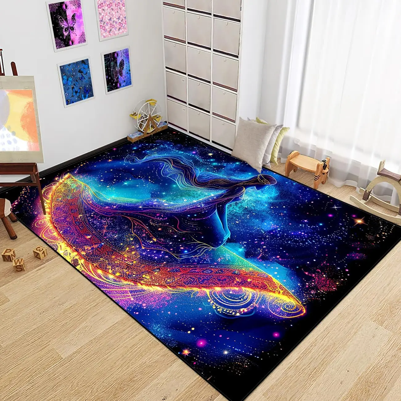 Pretty Boho Area Rug for Living Room, Princess Rugs for Girls Bedroom Boho Carpet Sofa Floor Mat Home Decor Indoor Outdoor