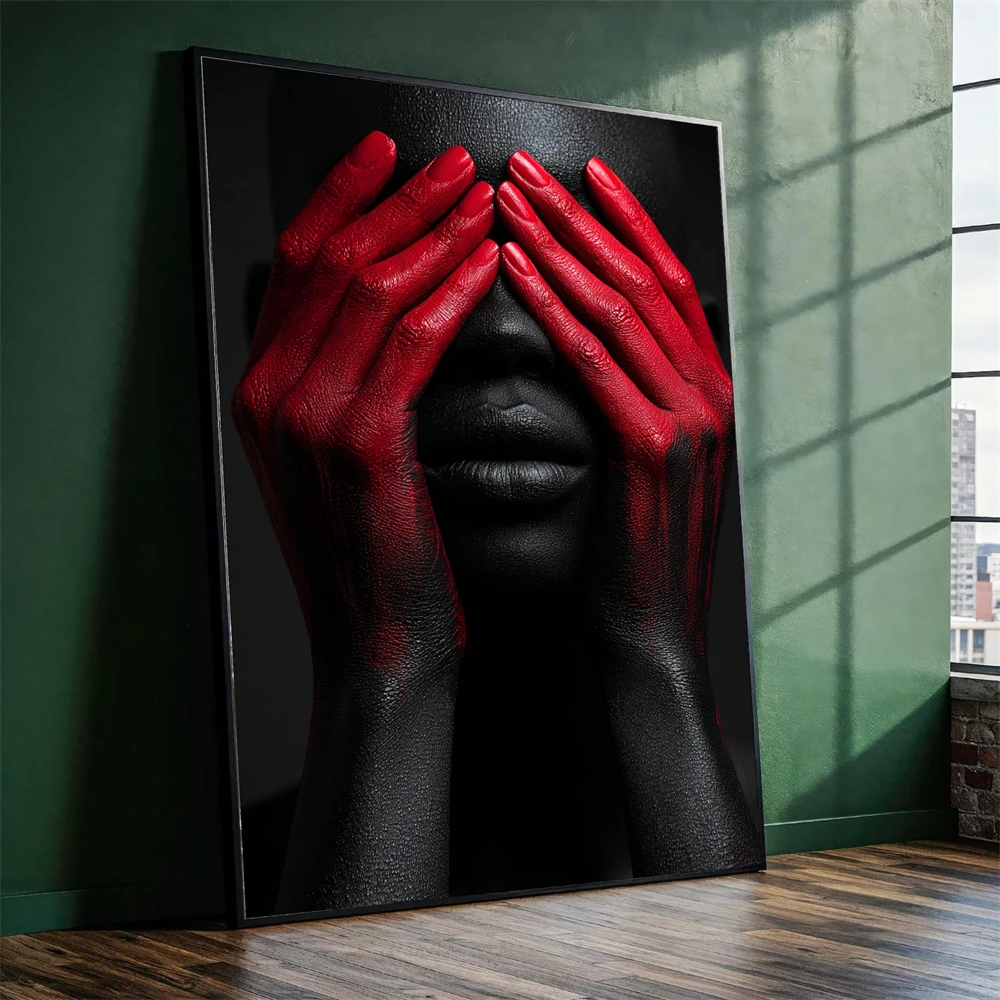 Red Black Hands Canvas Painting Art Abstract Body Wall Art Print Modern Poster Living Room Black Art Sensual Bedroom Decor