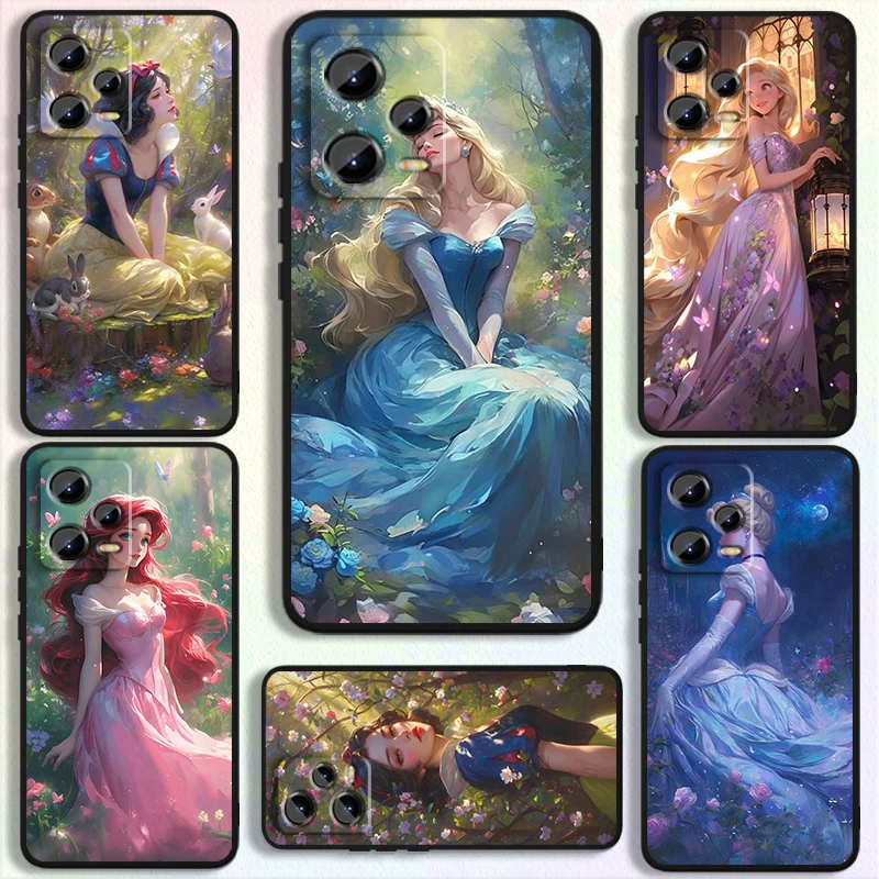 Princess Cinderella Ella For Xiaomi Redmi Note 13 12R 12 12S Turbo 11 11T 11S 10 10S Pro Plus 5G Black Back Phone Case