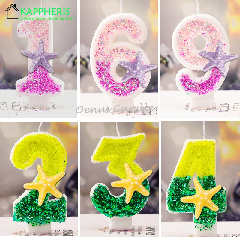 Sparklers Birthday Candle 1 Year Pink Green Starfish Original Birthday Candles Ocean Theme Party Cake Decoration