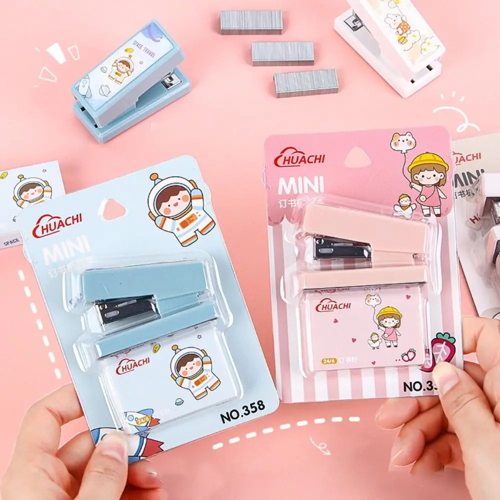 Kawaii PC Stapler Mini Stationery Binding Tools School Binding Supplies Transparent Mini Stapler Set