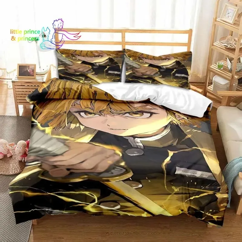 Agatsuma Zenitsu Anime Demon Slayer Bedding Set Single Twin Full Queen King Size Bed Set Aldult Kid Bedroom 3D Print