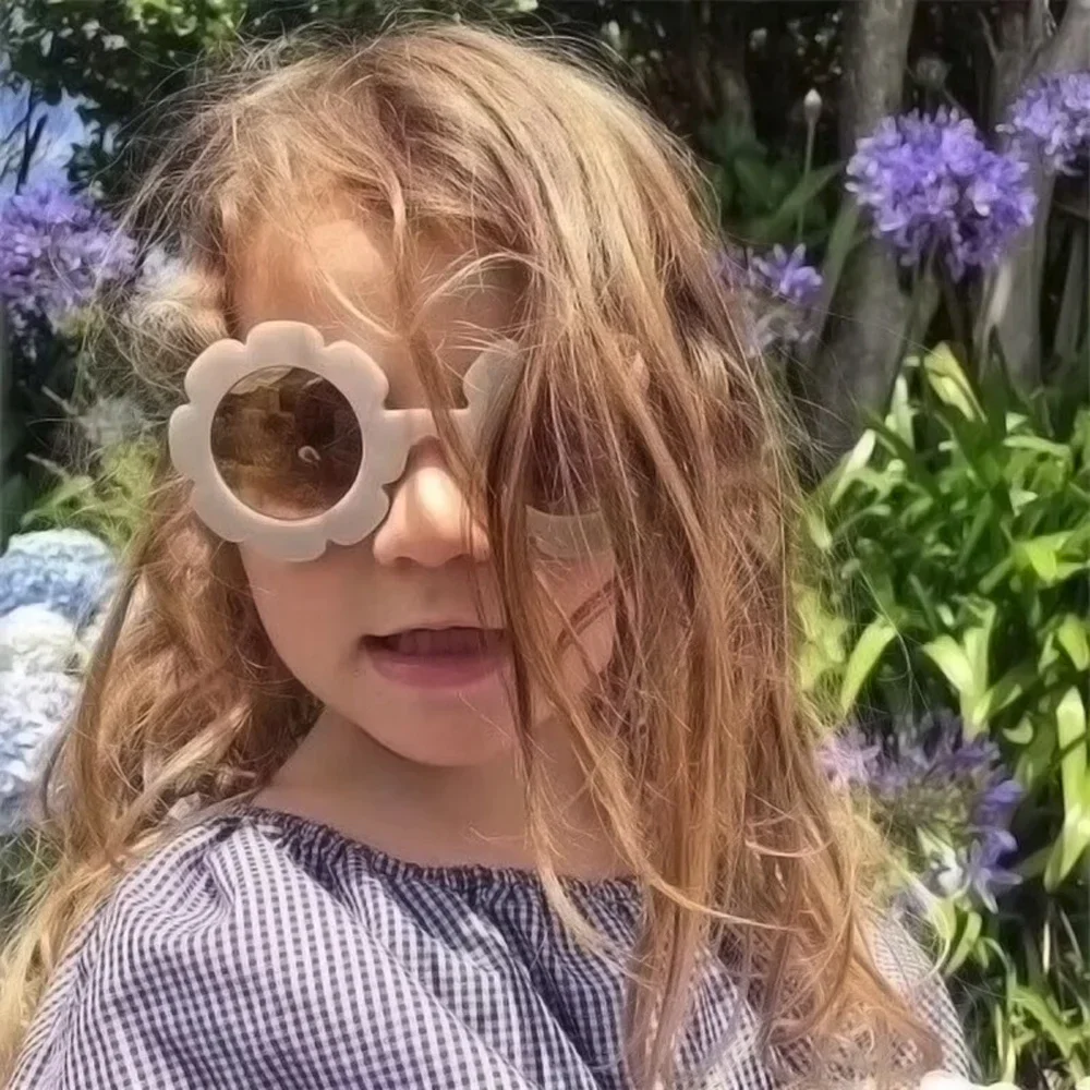 UV400 Cool Kids Sunglasses for Boys Girls Round Cute Sun Flower Design Toddlers Baby Glasses Oculos De Sol