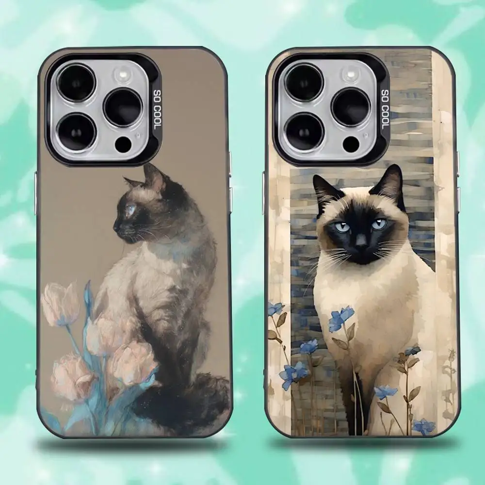 

S-Siamese Cat Cute Phone Case For iPhone 17,16,15,14,13,12,11,Pro,XS,Max,Plus,Mini,SE4,E IMD Matte Black