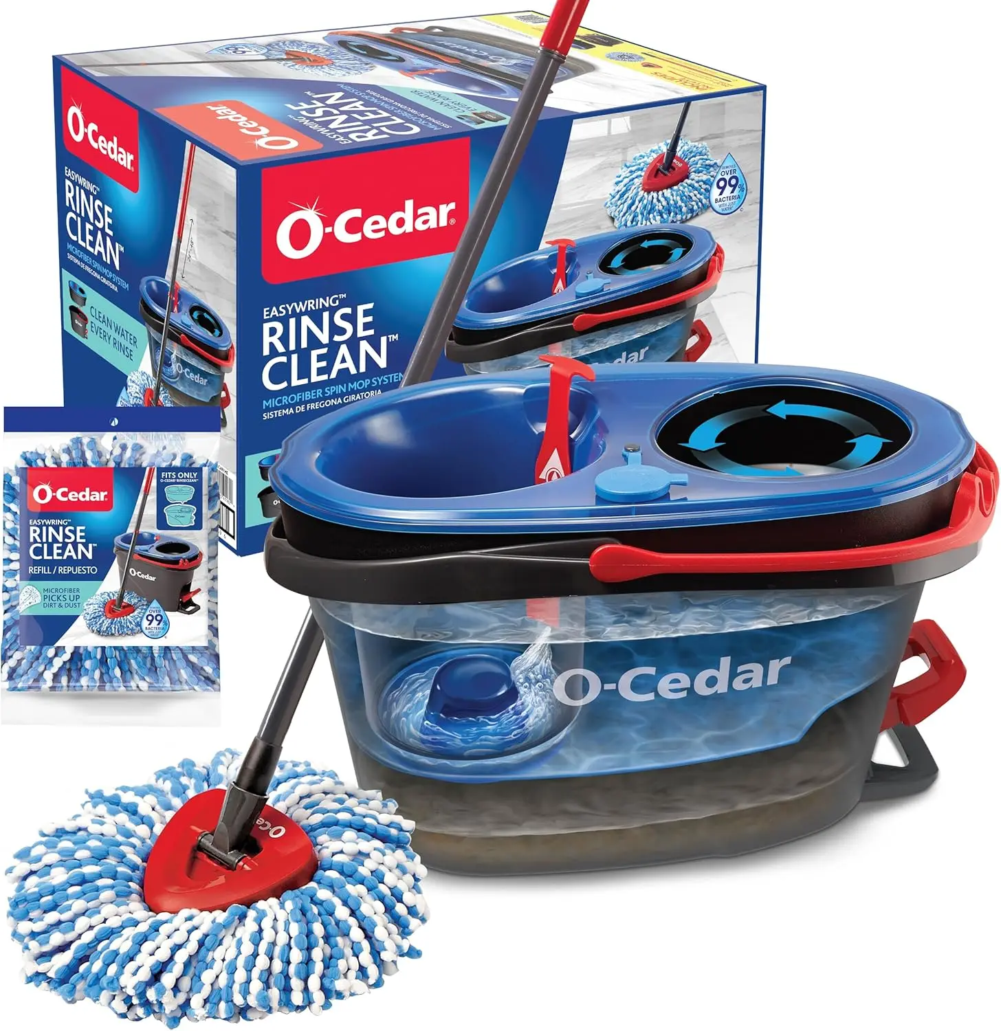 

RinseClean Spin Mop & Bucket System with Extra Head | Clean Water Cleaning | Removes 99% Bacteria
