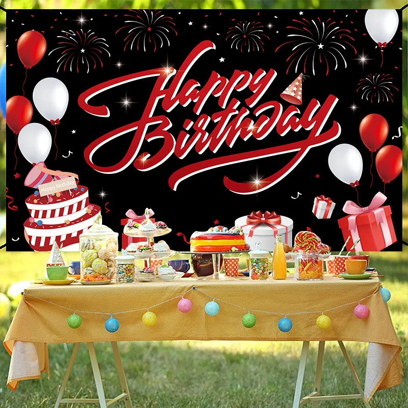 Red and Black Balloon Birthday Background 18 30 40 50th Birthday Party Decoration Banner Women and Men Photography Background