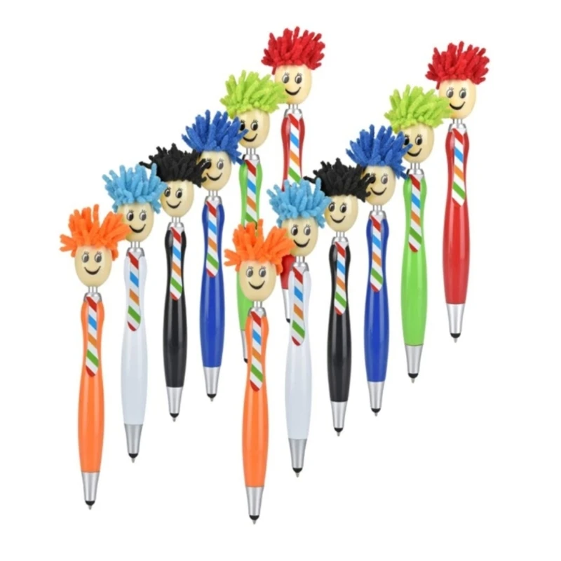 12 Pcs Funny Clown ABS Screen Cleaner Hair Different Colors Ballpoint Pen Employee Appreciation and Recognition Gifts