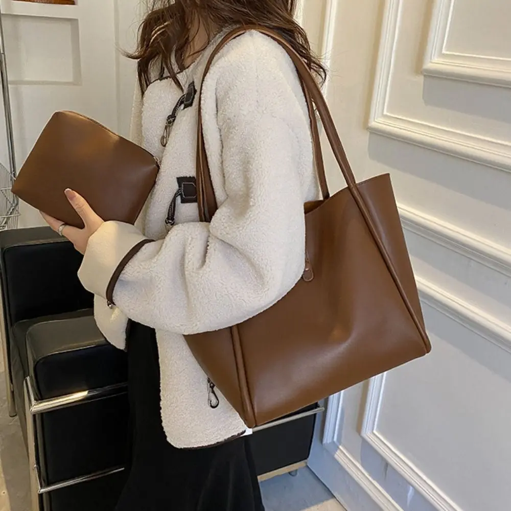 

Fashion Large Capacity PU Leather Shoulder Bag Simple Casual French Style Retro Underarm Bag Handbag New Design Tote Bag Women