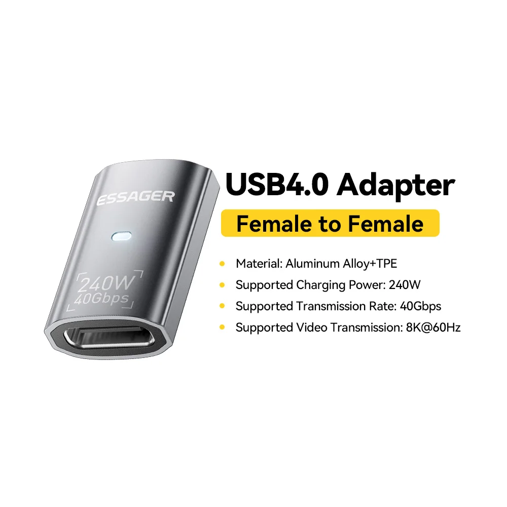 Essager USB4.0 40 Gbit/s OTG-Konverter 240 W Stromversorgung rechtwinkliger USB-C-Datenübertragungsadapter für Telefon MacBook Tablet 8K60 Hz
