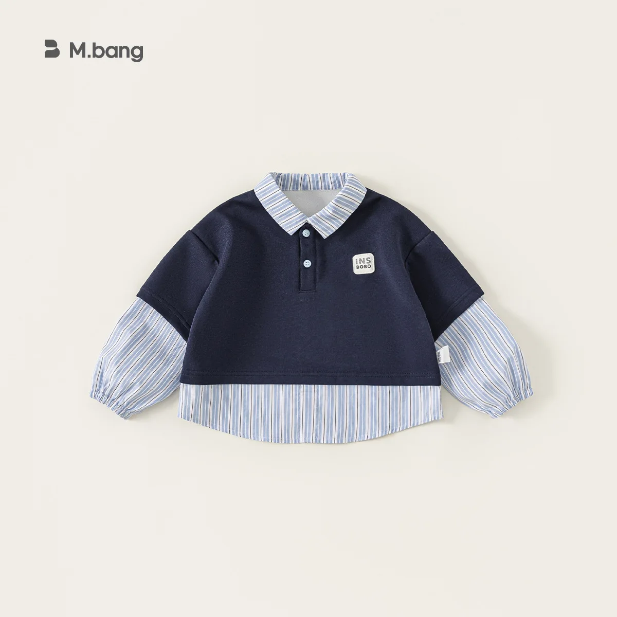 Boys Pullover Shirt with Fashionable Striped Sleeves and Contrasting Colors Spring New Product for Children