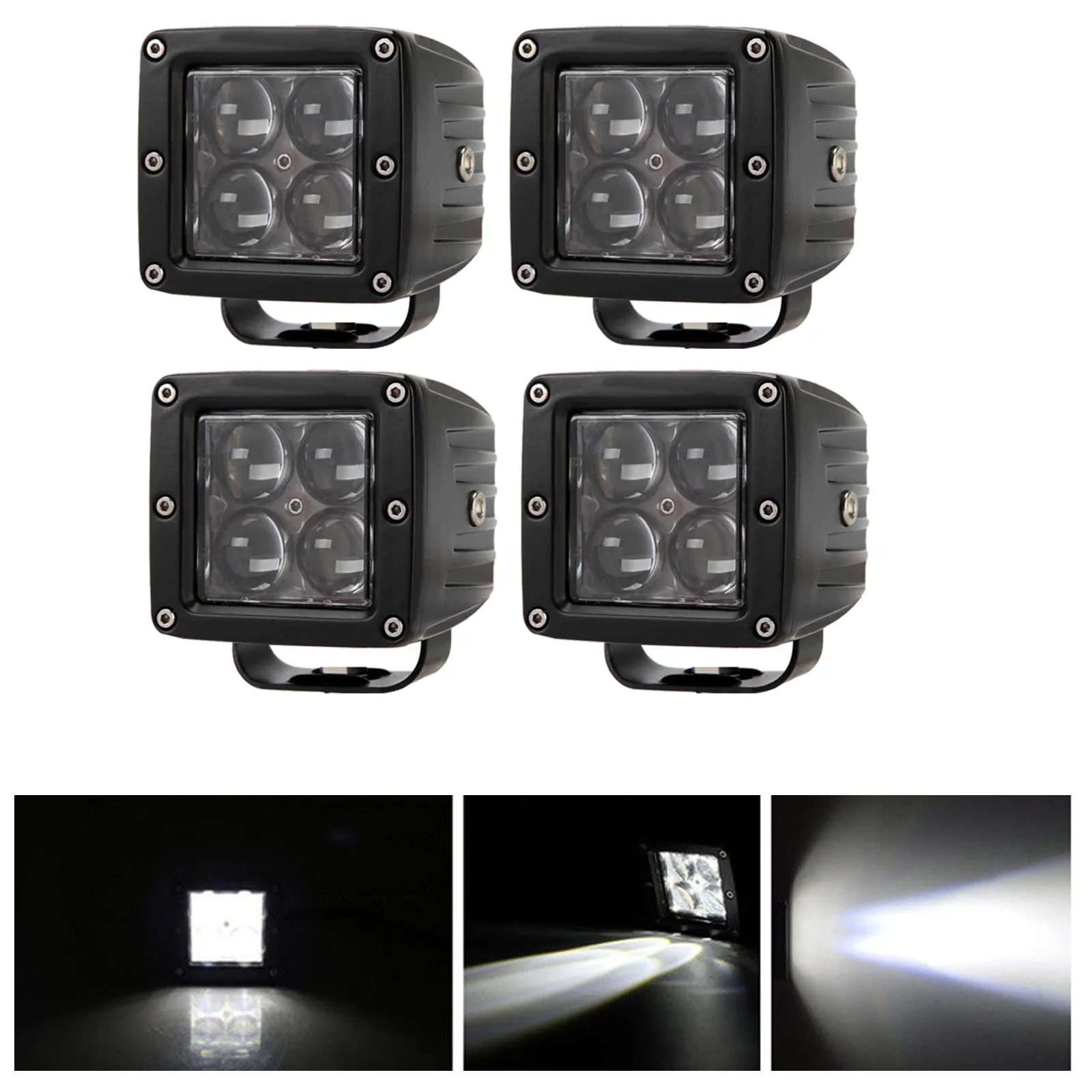 

4pcs 4D Lens 3inch LED Work Light Bar 20W Cube Pods Square Spot/Flood Beam Offroad Driving Spotlights for Car Truck Motorcycle