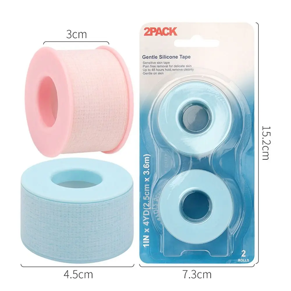 2 Rolls Eyelash Extension pink/blue Tape Non-woven gentle silicone gel Tape for Grafting False Eyelash Patch Under Eye Pads tool