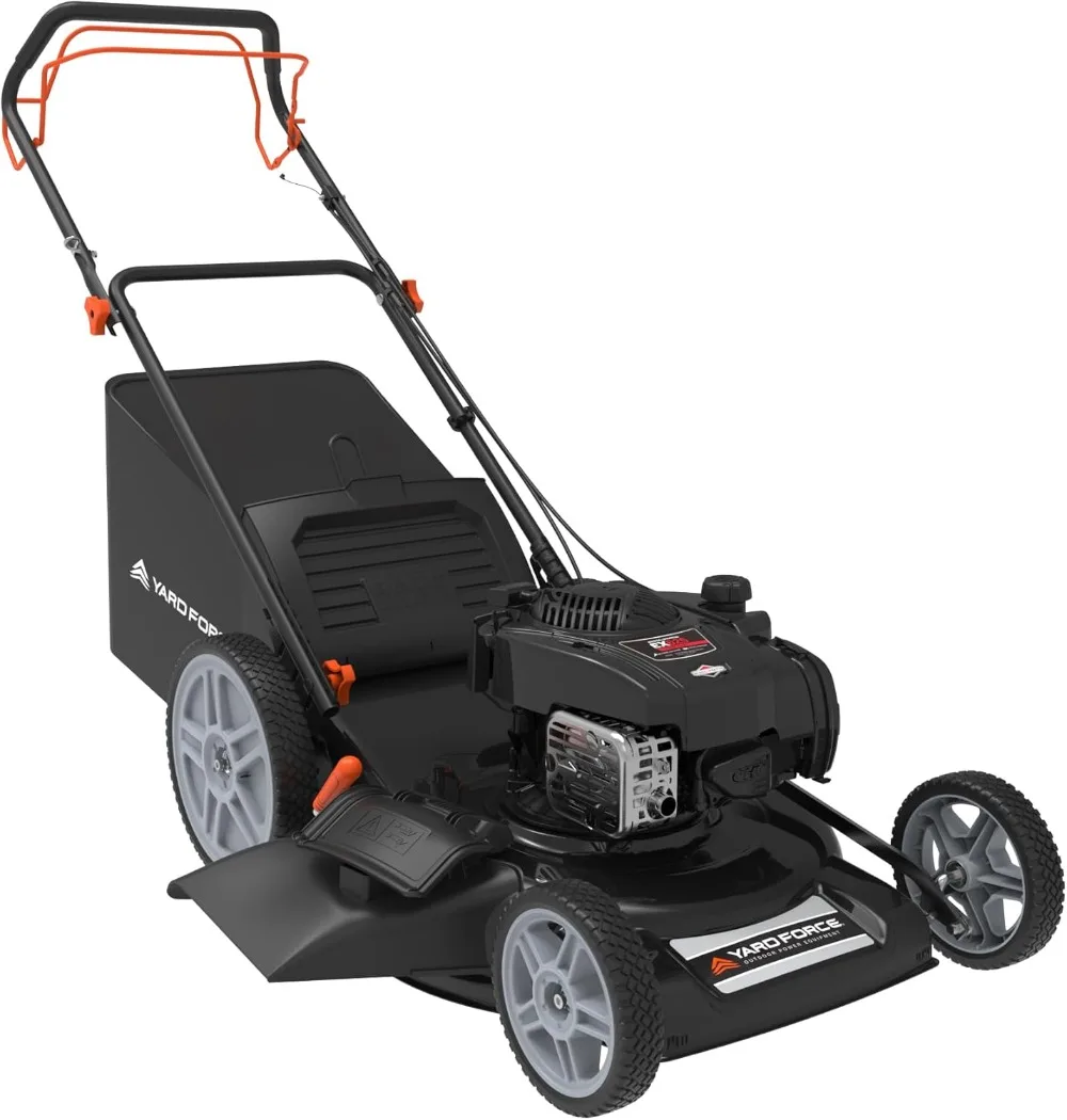 

Self Propelled Lawn Mower 150cc Gas Engine 22-inch Steel Deck 3-in-1 Mulch, Bag, Side Discharge, 12-inch High Rear Wheels