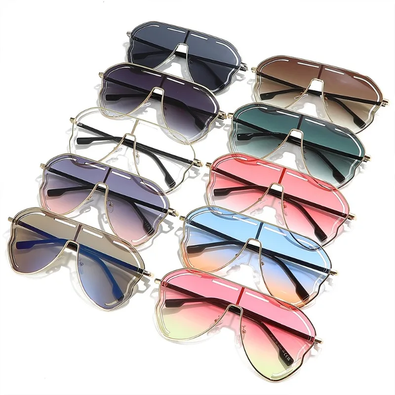 

2026 Brand New Extra-Large Women's One-Piece Aviator Punk Sunglasses Large Frame Luxury Brand Retro Hollow Shades for WomenUV400