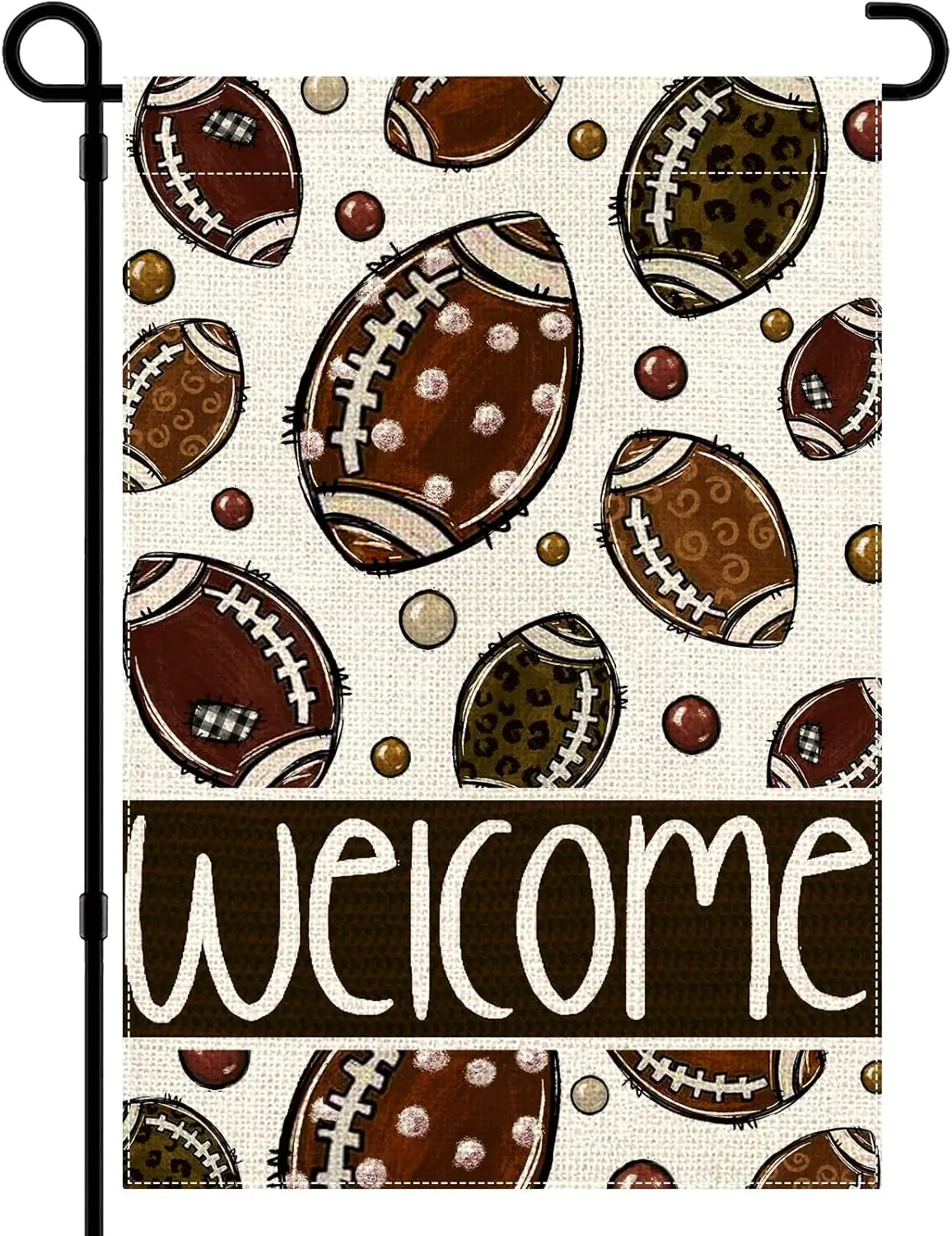 Fall Decor Football Garden Flag 12x18 Double-Sided for Outside, Welcome Autumn Soccer Polka Dot Decor Small Burlap Yard Flag Tha