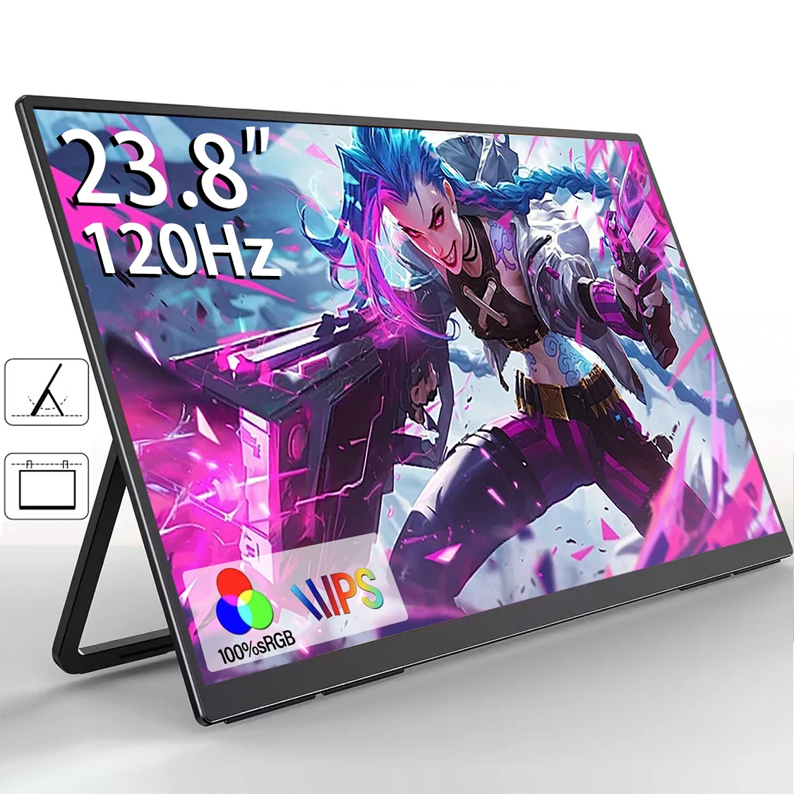 AHXJKA 23.8' 120Hz Portable Monitor w/178° Adjustable Stand Type-C HDMI IPS Eye Care External Computer Display for Laptop PC