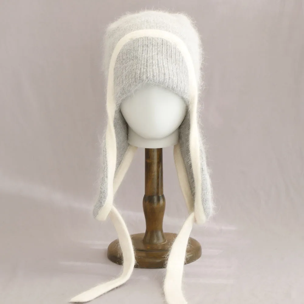 Chapéu earflap feminino inverno angora malha gorro acessório quente para tempo frio outono ao ar livre esqui esportes férias