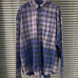 Men's and women's same shirt niche fashion gradient tie dye plaid long-sleeved shirt