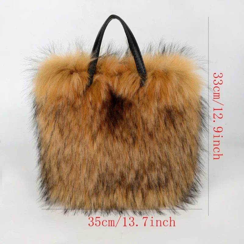 Luxury Design Women\'s Faux Fur Handbag Winter Soft and Fluffy Large Capacity Tote Bag High Quality Pu Splicing Shopper Purses