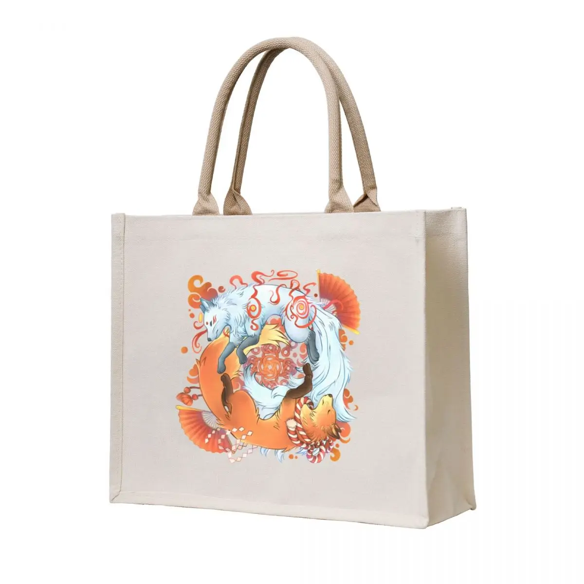 

Kitsune Inari Fox Yin Yang Tote Bag supermarket folding bag Reusable bags custom canvas bag