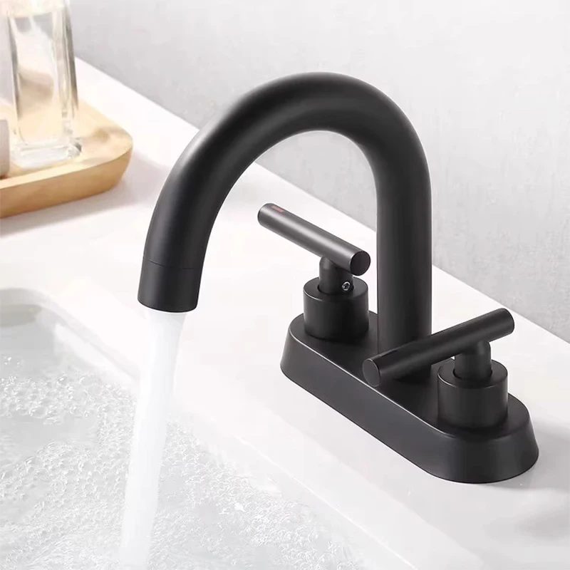 Grifos de lavabo montados en cubierta para baño, mezclador de agua fría y caliente, negro mate, 3 agujeros, doble mango