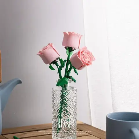 Byggklossleksak med evig blommaros kompatibel med monteringsdekoration flicka alla hjärtans dag lärarens dag present 12 best sales blommaleksak - №11