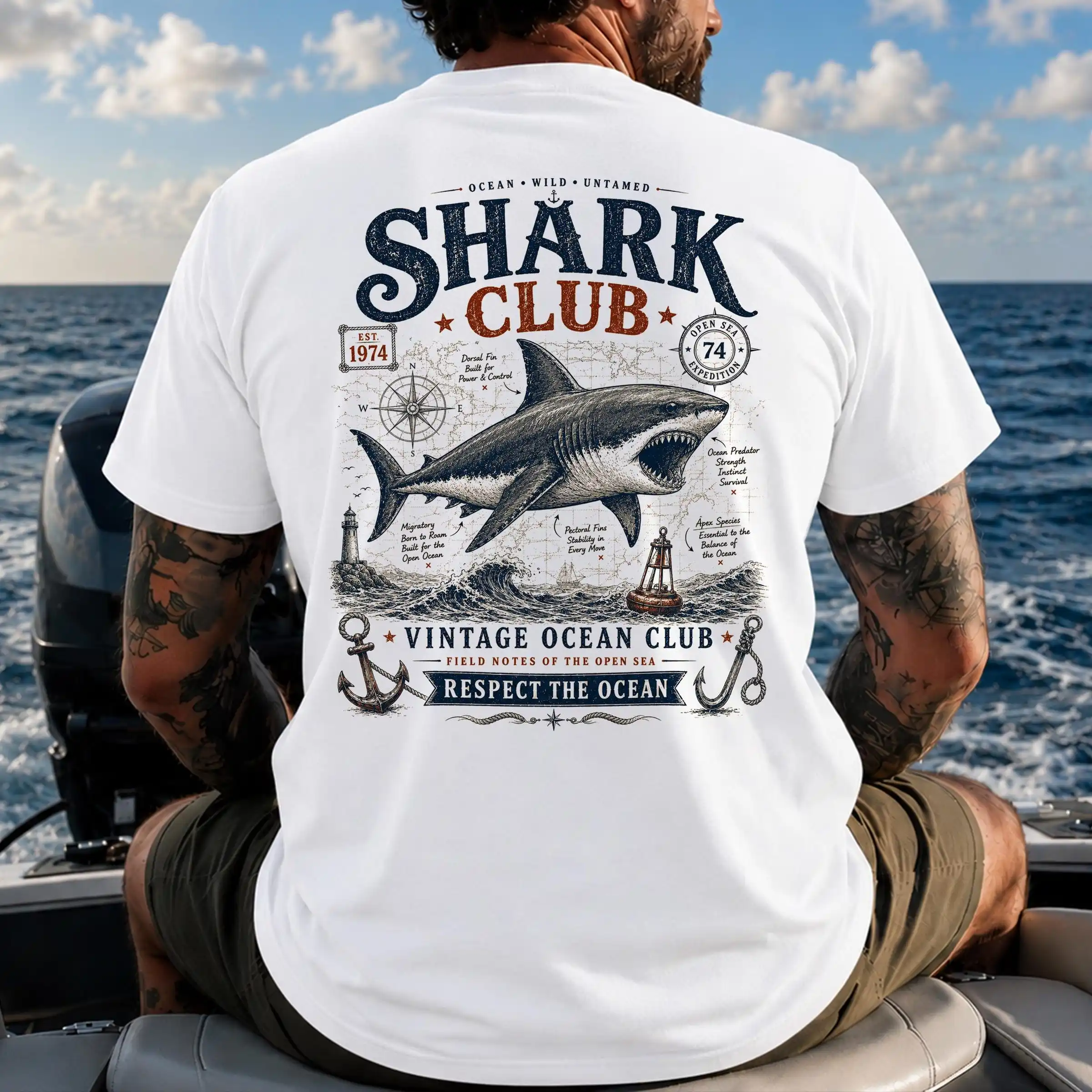 Shark Shirt, Aesthetic Tropical Ocean Graphic Tee, Bright Marine Life, Coastal T-Shirt, Summer Beach Shark Week Lover T-Shirt