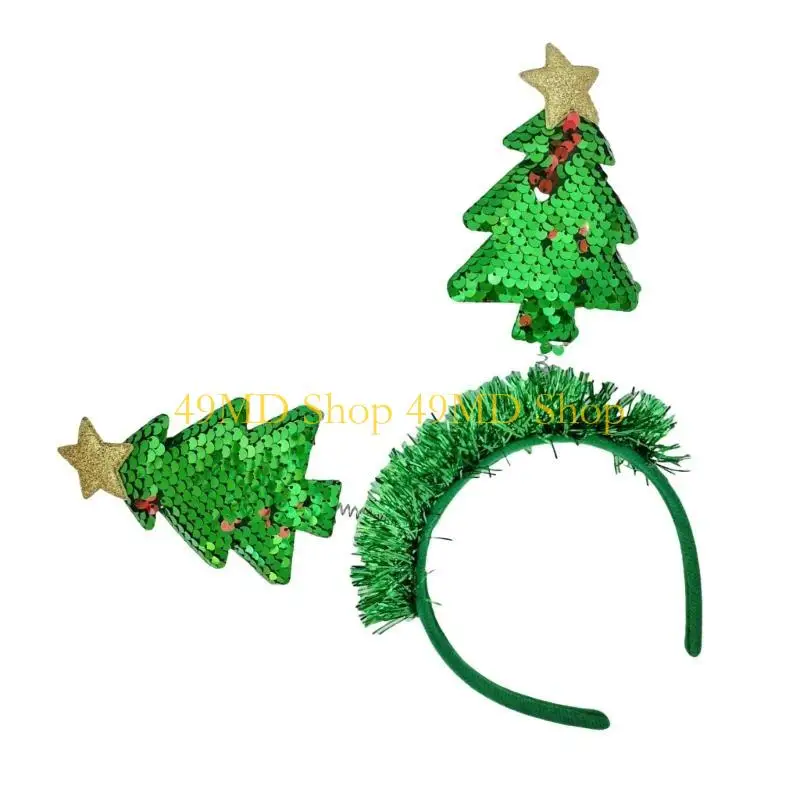49MD Sequined Christmas Tree Headband Party Accessories Garland Hairhoop Festival Hairband Seasonal Costume Props Headwear