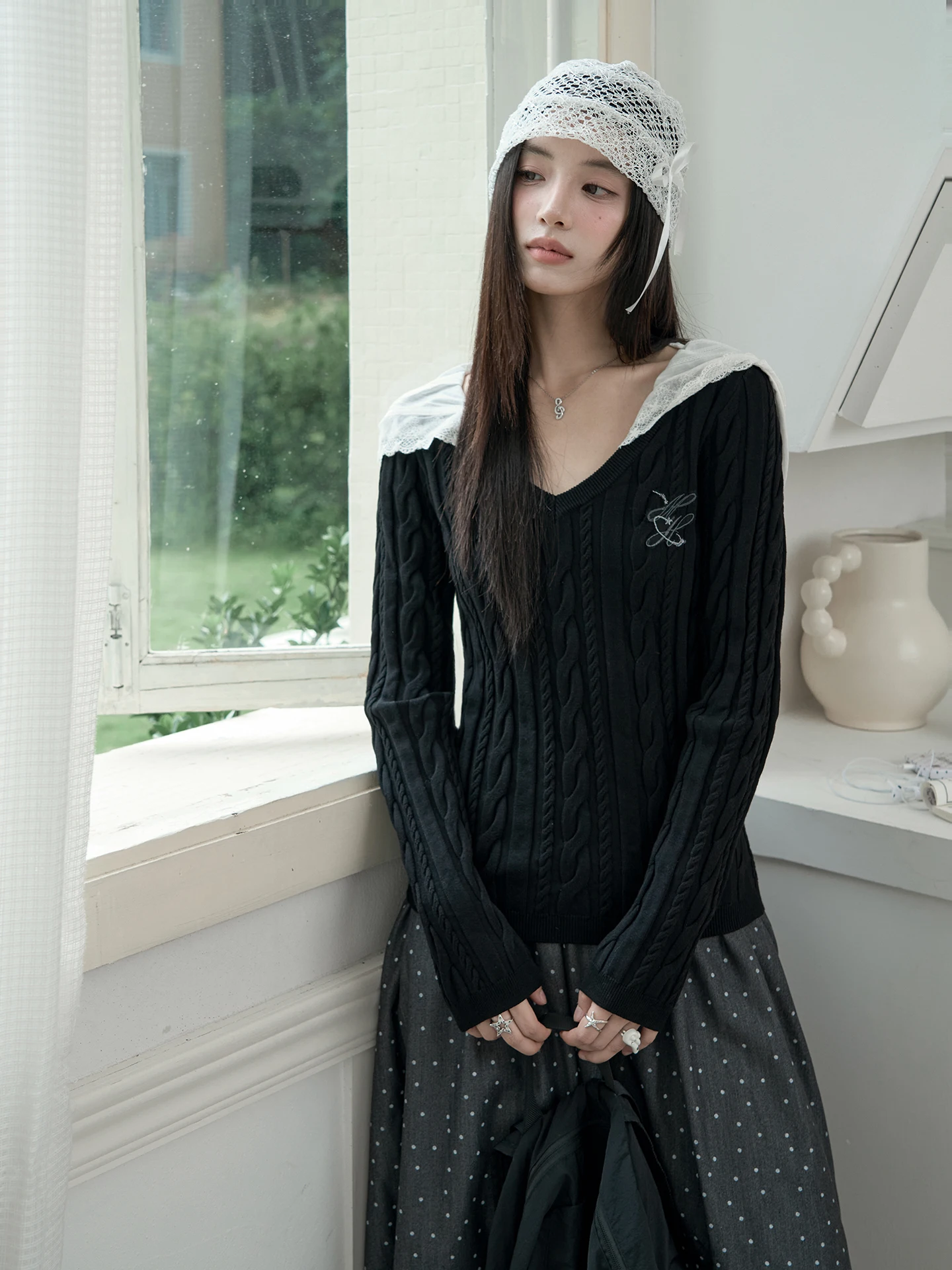 

Женский вязаный свитер-худи Heavyweight с длинными рукавами, V-образным вырезом, теплый, осенний, модный, для повседневной носки, приталенный, однотонный, с узором «косы»