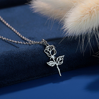 Kinitial Stainless Steel Necklace Flower Charms Chain Rose Flower Pendant Necklaces For Women Female Collares Gifts Para Mujer