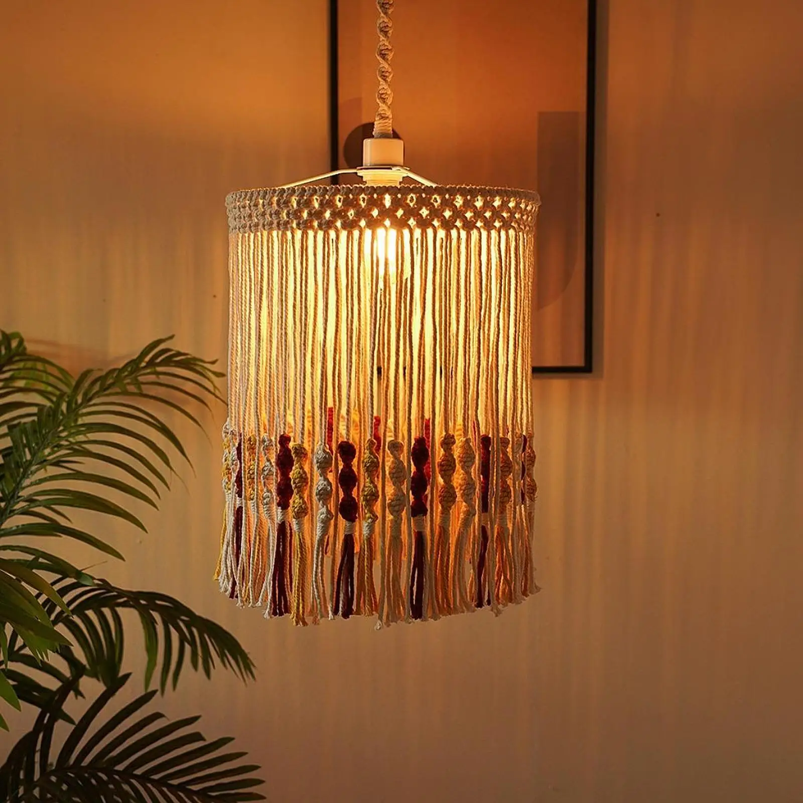 

Современный абажур из макраме ручной работы с замысловатыми кистями, тканевый светильник для настольной лампы E27, для гостиной