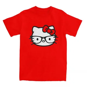 Hello Kitty Cotton Pure T -shirt dành cho nam và nữ, đen và trắng, kính mọt sách, áo phông crewneck, áo ngắn, áo sơ mi nam 8 Áo sơ mi chính bán hàng chính - №4