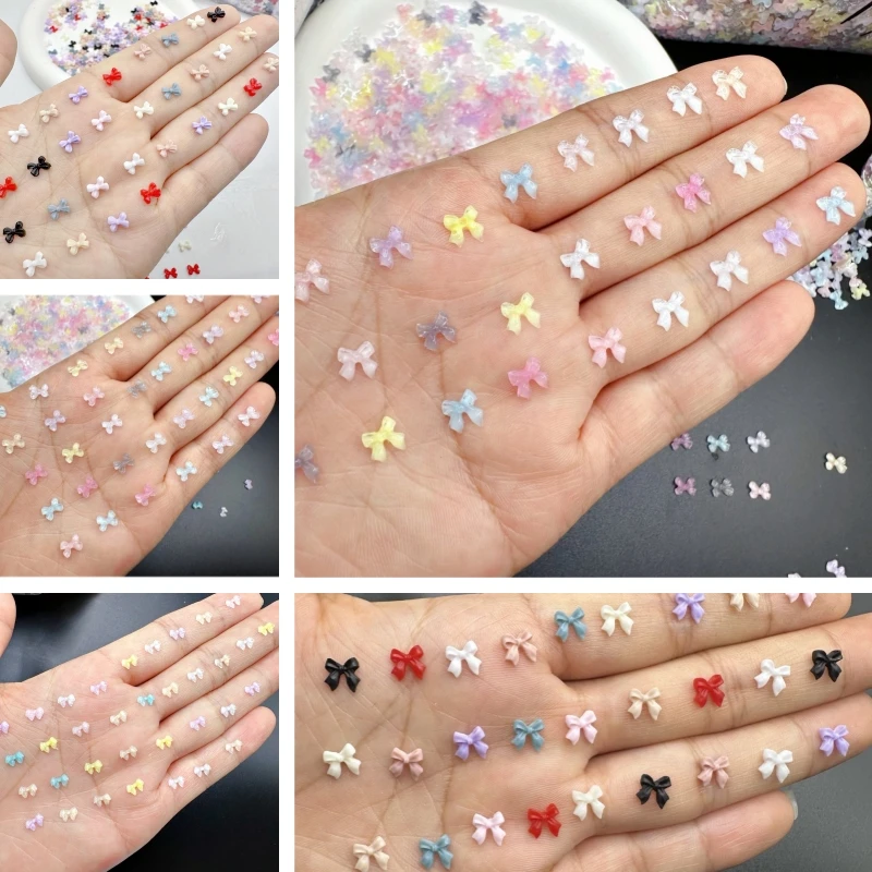 

50pcs Mini Bow Tie Nail Charm Flatback Resin Rhinestones Decorations Parts For Nails Bulk Colorful Bow Kont Nail Art Accessories