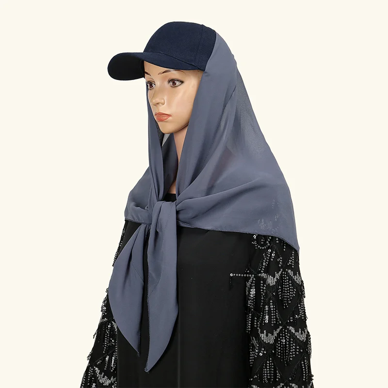 Bufanda de gasa para mujer, gorro de béisbol, Hijab, bufanda triangular, turbante, diadema de protección solar para exteriores, 150x80cm