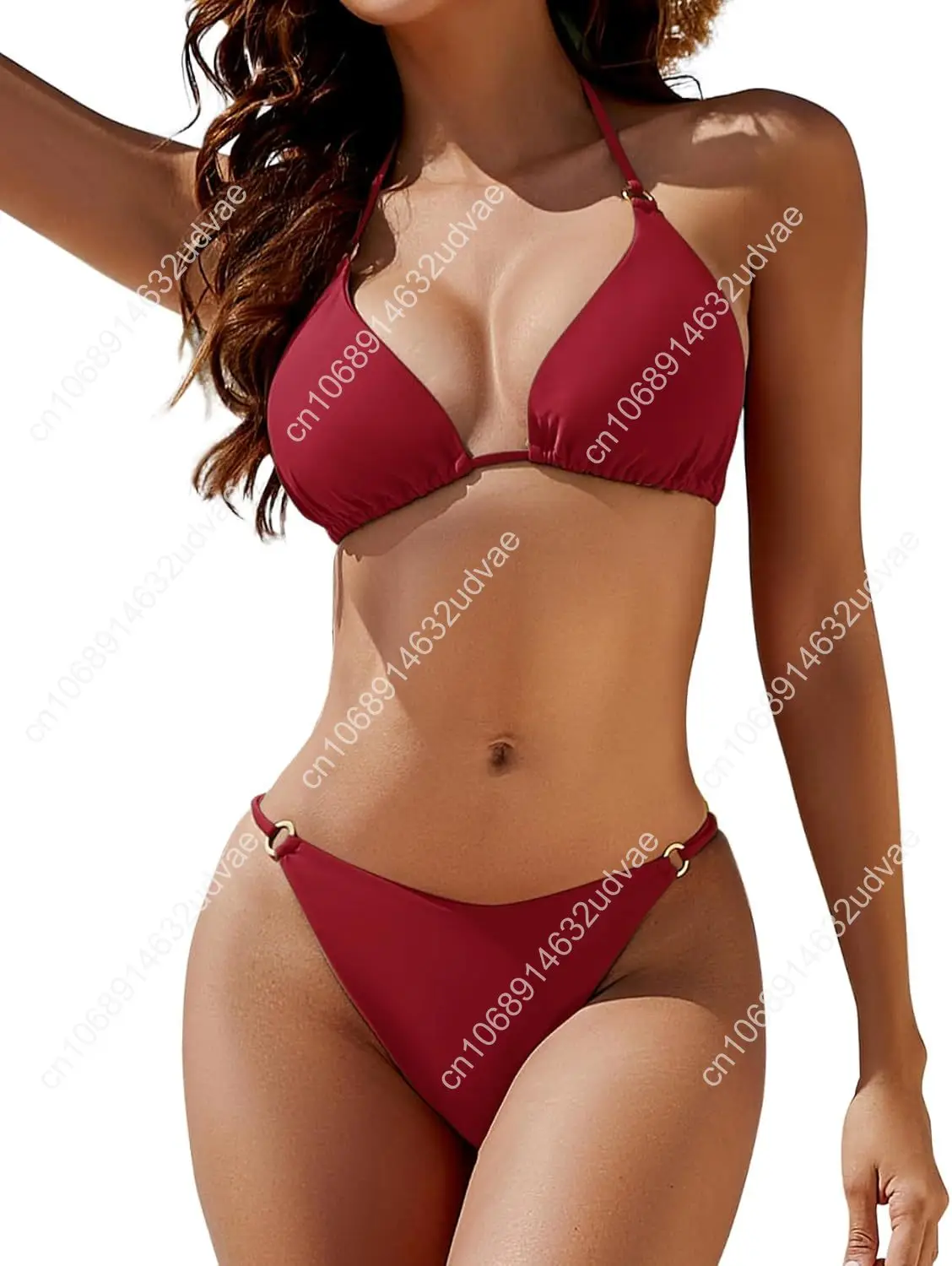 Women's Two Piece Bikini Sets Sexy Halter Ring Swimsuit Triangle String Cheeky Bathing Suit