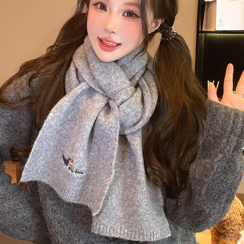 

Embroidered Puppy Knitted Scarf for Women Autumn and Winter Student Cycling Warm and Versatile Imitation Cashmere Couple Scarf