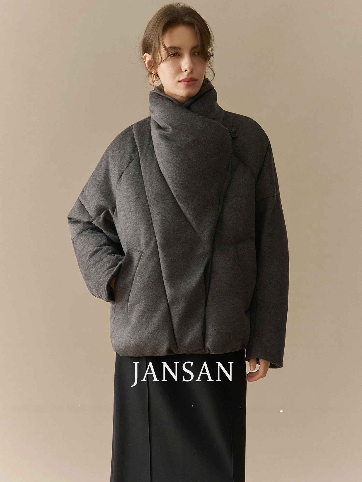 

Женская утепленная куртка Jansan из шерстяной ткани с воротником-стойкой и двойным воротником, утолщенная, с длинными рукавами, повседневная, на пуху