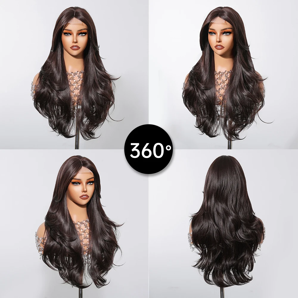 Long Wave Synthetic Black Wig Lace Front Middle Part Natural Wig for Women Daily Party Use Hair Wig High Temperature Fiber