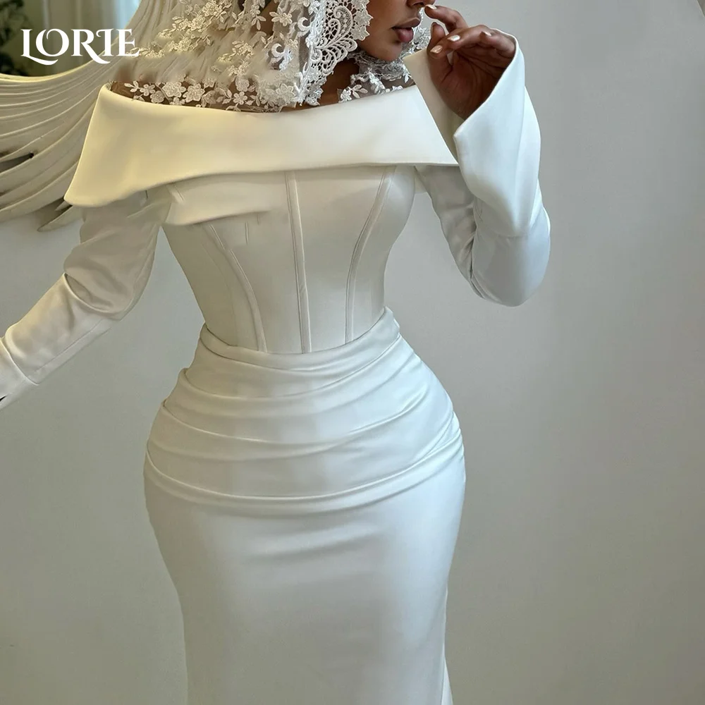 LORIE Off Shoulder Mermaid Wedding Dresses Elegant Boat Neck Corset Bobycon Long Sleeve Bridal Gown Pleats Bride Gown Customized