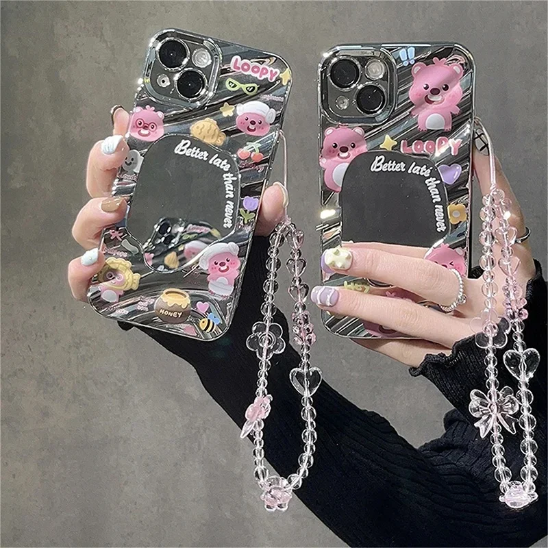 Cellphone Lanyard Keychain Woman Girl Korean Pink Bear Butterfly Flower Phone Strap Charm Chain Bag Camera Pendant for Case - náhled 6