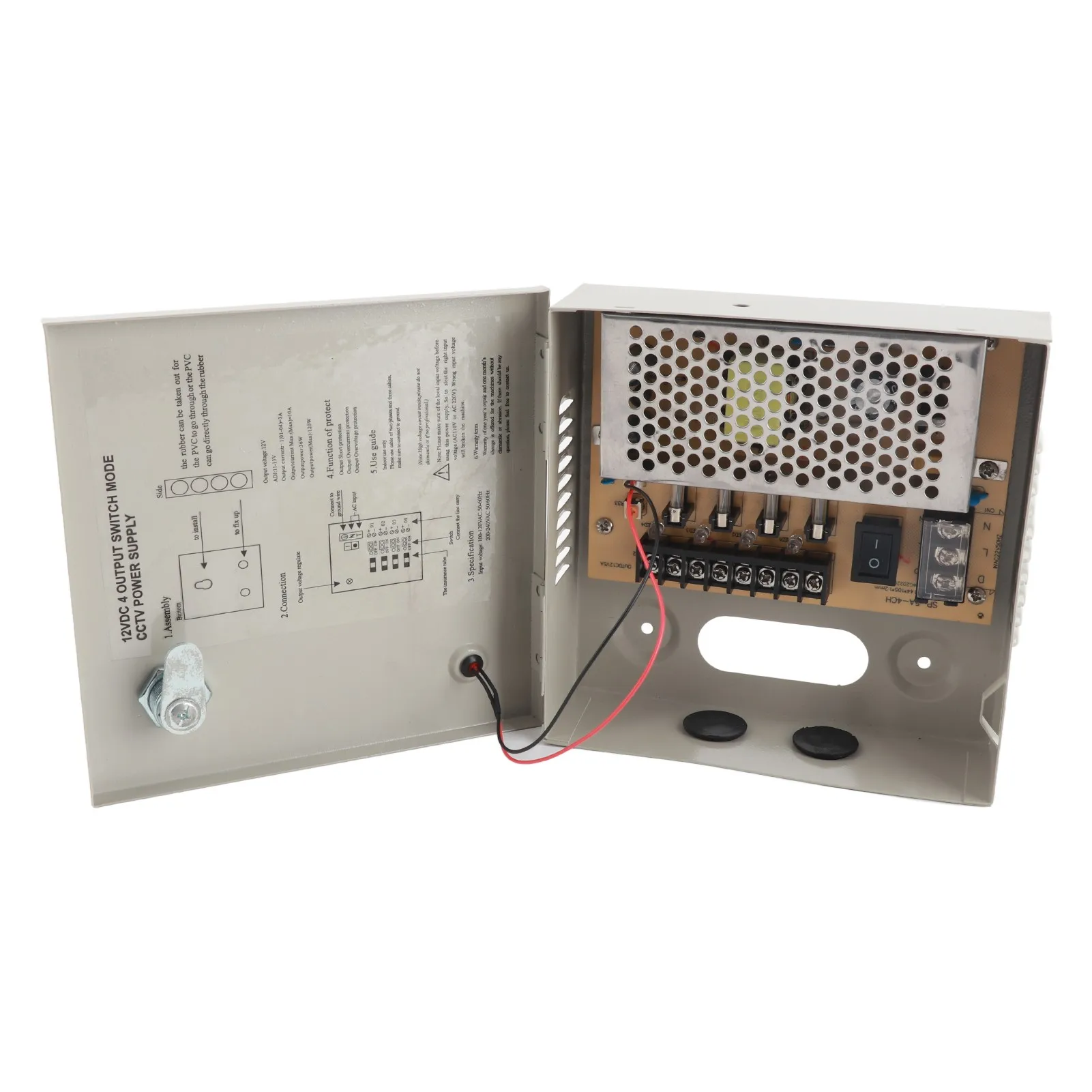 4 Channel 12V CCTV Power Supply 3A Fuse Closed Circuit TV Power Supply with Metal Box Lock 110V 220V
