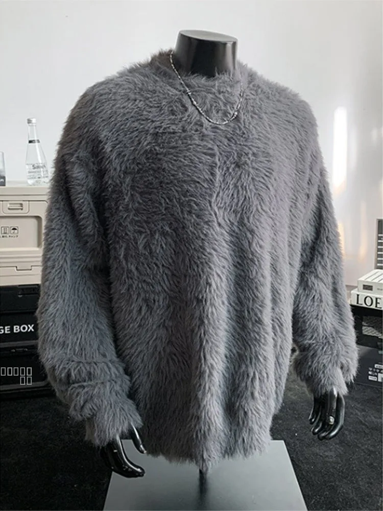 

Deep ey Camere Knitted Sweater Fce Lined Thi Warm Mink Velvet Men's Winter Lazy Sle Base irt Casual Loose Fit